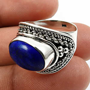 925 Sterling <b>Silver</b> Classic Wedding <b>Ring</b> With Oval Cut Lapis Lazuli Cabochon <b>Statement</b> <b>Ring</b> Wholesale Factory Price Boho Jewelry - Product Image 4