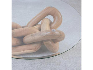 Premium Handcrafted Teak Wood Coffee <b>Table</b> Chain Design Luxury Chain Link Teak Wood Coffee <b>Table</b> with Glass Top Handcrafted - Product Image 4