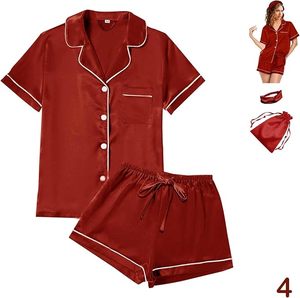 Conjunto de Pijamas de Satén para Mujer, Manga Corta, Cierre de Botones, Color Blanco Sólido, Estilo Clásico, 4 Piezas, Ropa de Dormir para Verano - Product Image 4