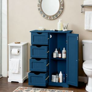 Mobile da Bagno Blu Navy con 4 Cassetti e 1 Anta in MDF con Finitura Verniciata, Impiallacciatura in Melammina, Strisce Verticali 56*30*82.5cm - Product Image 5
