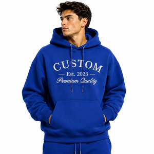 Hoodie surdimensionné en molleton 100 % coton, design OEM, vente en gros, avec poche kangourou et logo imprimé - Product Image 1