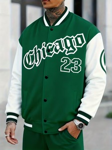 <b>Men</b>’s Classic Letterman Varsity <b>Jacket</b> | <b>Lightweight</b> Cotton Fleece Bomber Coat | Casual Breathable Sportswear Outerwear - Product Image 1
