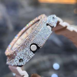 Diamond Aura Frosted Quartz <b>Watch</b> <b>Case</b> Mod Kit Stainless Steel Round 20mm Band Kids Hip Hop Fashion <b>Watch</b> Upgrade - Product Image 2