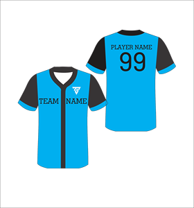 Custom Sublimated Baseball Jersey <b>Light</b> Blue Black V-Neck Short Sleeve Moisture Wicking Polyester Unisex Adult Team <b>Name</b> Number - Product Image 6