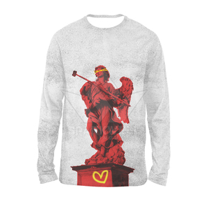 <b>Men's</b> <b>Long</b> <b>Sleeve</b> T-<b>Shirt</b> <b>Red</b> Angel Statue Print O-Neck Casual Knitted Cotton Regular Fit Back Logo - Product Image 2