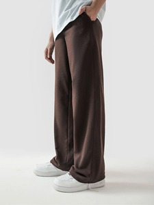 Pantalon de jogging décontracté pour homme en molleton, coupe large, taille mi-haute, ample, longueur intégrale, marron uni, avec poches, taille élastique, pour l'automne - Product Image 5