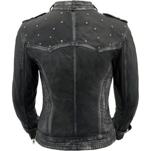 Chaqueta de Motociclista de Piel de Oveja Premium para Mujer 2025, Modelo Maiden Negra Talla X-Large con Tachuelas y Decoración con Logotipo, Cuero SFL2840 - Product Image 1