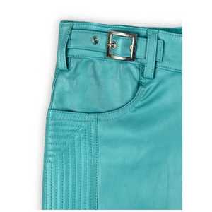 Pantalon moto taille haute pour homme, bleu sarcelle, avec fermetures éclair, coupe droite, style motard, en polyester, pour le printemps, décontracté - Product Image 5