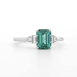 Emerald Cut Green Gemstone Ring Prong Setting Classic Women's Engagement Band Geometric Style - Product Image 4