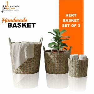 Ensemble de 3 paniers artisanaux en écorce de bananier VERT - Product Image 1