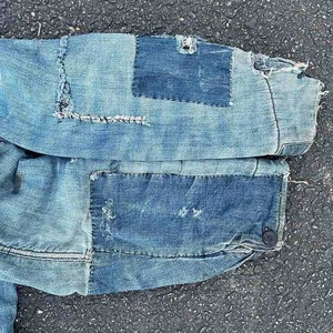 Veste en jean vintage pour homme, patchwork, déchirée, lavée, col rabattu, fermeture éclair, longueur courte, style automne - Product Image 6
