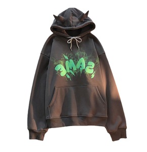เสื้อฮู้ดดี้โอเวอร์ไซส์สีดำสำหรับผู้ชาย พิมพ์ลายการ์ตูนด้านหน้า แบบสวมหัว - Product Image 6