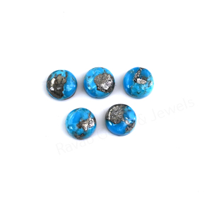 Pyrite naturelle de qualité supérieure, turquoise, 12 mm, ronde, à dos plat, polie, lisse, cabochon de pierre précieuse en vrac pour la fabrication de bijoux et de pendentifs - Product Image 5