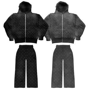 Unisex Gray Tracksuit Full <b>Zip</b> <b>Hooded</b> Polka Dot Print Midweight Polyester Regular Fit Side Pockets Autumn Casual - Product Image 1