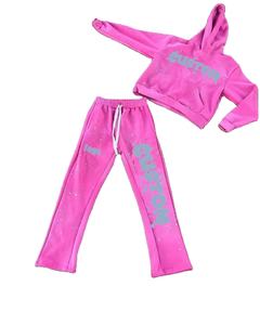 Streetwear pour hommes broderie personnalisée peinture éponge française sweats à capuche lavés à l'acide pantalons de survêtement évasés survêtements hommes - Product Image 1