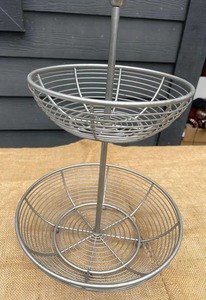 Silver Metal 2 Tier Fruit And Vegetable <b>Basket</b> Stand For Kitchen Countertop Dining <b>Table</b> Storage Organizer Rack From India - Product Image 1