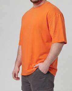 T-shirt décontracté pour homme, coupe ample, col rond, manches courtes, orange, 100 % coton jersey, couleur unie, style classique - Product Image 2