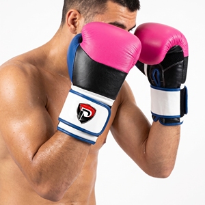 Gants de boxe en cuir rose, bleu et noir Dumela 16 oz, équipement d'entraînement professionnel avec logo - Product Image 2