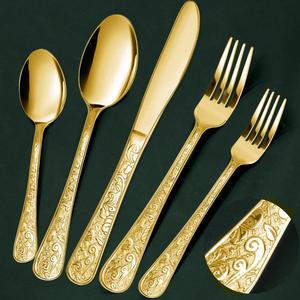 Wedding Decoration Gold Flatware <b>Sets</b> 5 Pcs Western Style Luxury Cutleries BPA Free Modern Design Gold Silverware For Tableware - Product Image 5