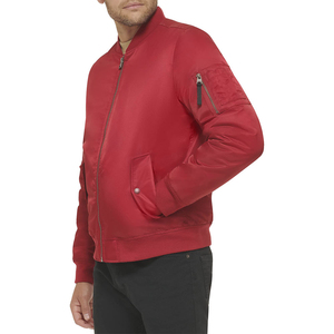 Men's <b>Red</b> Bomber <b>Jacket</b> Solid Color Zipper Closure Stand Collar Casual Style Polyester Material Autumn Wear - Product Image 4