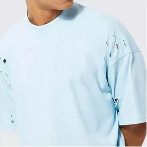 เสื้อยืดลำลองสไตล์สตรีทแวร์สำหรับผู้ชาย ผ้าฝ้าย 100% ทรงพอดีตัว แขนสั้น ดีไซน์ทำเก่า  สามารถปรับแต่งได้ - Product Image 6