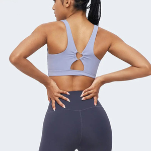 Women's Light <b>Blue</b> Scoop Neck Seamless Sports <b>Bra</b> Medium Support Yoga Top Solid Color Racerback Breathable Spandex Polyester - Product Image 6