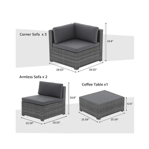 Sofá Modular de Esquina de Mimbre Sintético Moderno, Sofá Seccional de Ratán con Cojines Impermeables para Sala de Estar - Product Image 2