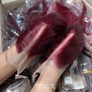 Peluca de cabello humano vietnamita súper crudo con encaje suizo Borgoña parte media estilo de onda recta lista para enviar para mujeres negras - Product Image 5