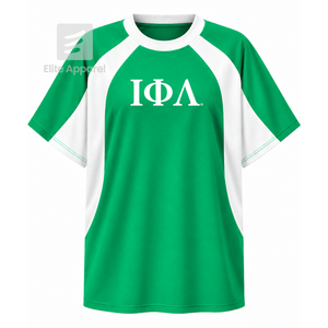 T-shirt Raglan Respirant Personnalisé Iota Phi Lambda Sorority avec Logo Brodé sur le Devant Vert Blanc Décontracté à Manches Courtes pour Femme - Product Image 1