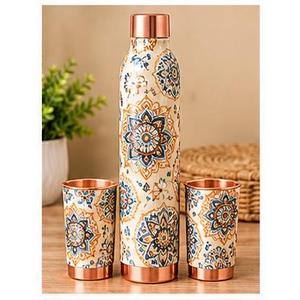Bouteille d'eau en métal à motif floral tropical avec deux tasses, ensemble de vaisselle portable pour les voyages - Product Image 4