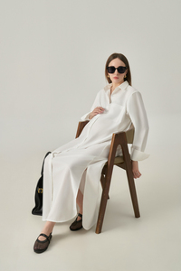 Robe maxi rayée pour femme, en coton tissé, boutonnée devant, col rabattu, coupe ample, style décontracté minimaliste et respirant - Product Image 5