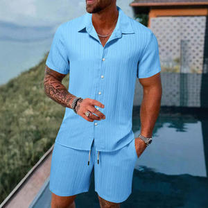 Men's Summer Fashion Two-Piece Set Breathable Casual Beach Shorts Solid Pattern Men's Suit - Product Image 3
