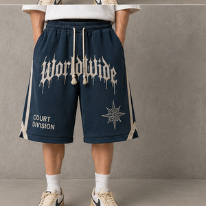 Shorts Bermuda en Coton Gris Foncé pour Homme avec Motif X, Fermeture à Cordon, Taille Mi-Haute, Style Décontracté Urbain, Finition Délavée - Product Image 2