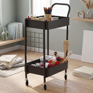 Two-Tier metal Storage Cart With Four <b>Wheels</b> Movable Multilayer Organizer For Art Supplies And Household Use - Product Image 1