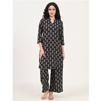 Kurta Moderna Negra con Estampado Étnico de Excelente Calidad con Pantalón para Salidas Informales o Uso en la Oficina, Disponible a Precio de Exportación