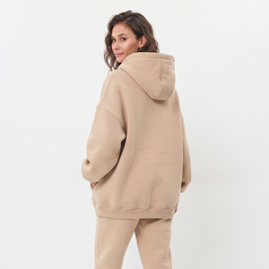 Women Baggy Fleece Hoodies Casual Pullover 100% Cotton Drop Shoulder Heavy <b>Weight</b> 430 GSM Full Sleeve Winter Street Wear Hoody - Product Image 2