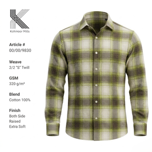 เสื้อเชิ้ตผ้าสักหลาดสำหรับผู้ชาย320GSM ผ้าฝ้ายหนาลายสก๊อต2/2 S ผ้าทอลายทแยง100% - Product Image 3