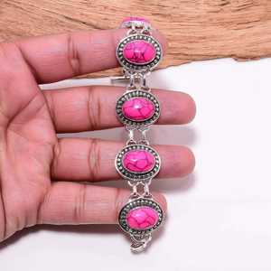 Bracelet bohème turquoise rose, style vintage, argenté, fait main, bijoux en pierres précieuses, bracelet statement, cadeau pour elle - Product Image 2