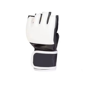 Gants Mma en cuir demi-doigts avec fermeture Velcro pour arts martiaux unisexe noir et blanc - Product Image 2