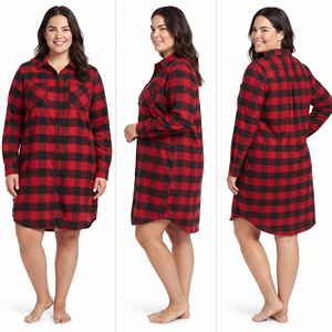 Camisa Larga de Franela 100% Algodón para Mujer, Vestido Largo a Cuadros con Bolsillo en el Pecho, Ropa de Dormir para Mujer, Camisa Larga de Franela - Product Image 6