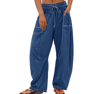 Women Soft Lounge Cargo Pants Wide Leg Sweatpants High Waist <b>Drawstring</b> Casual Loose Fit Streetwear - Product Image 3