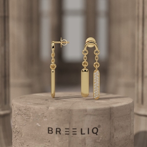 Pendientes de Cadena con Barra de Diamantes Redondos en Oro Blanco Sólido de 14K, Elegantes Pendientes Colgantes con Diamantes Pavé, Joyería Fina de Lujo para Regalo - Product Image 2