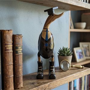 College Wooden Duck Figurine Hand Carved With <b>Hat</b> And Boots 10x8x30 Cm Home Decoration - Product Image 1