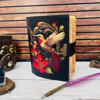 Carnet en cuir vintage imprimé colibris, fait main, pour la lecture, la prière et le dessin, avec papier à bords festonnés et motif floral personnalisé
