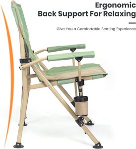 เก้าอี้ตั้งแคมป์สีเขียวที่พักแขนแข็งทนทานดีไซน์พับได้กระเป๋าเก็บถ้วยตาข่ายรองรับน้ำหนัก400ปอนด์สำหรับสวนกลางแจ้งริมชายหาด - Product Image 2