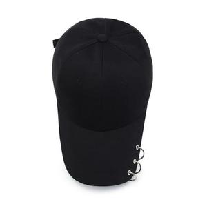 Unisex <b>Black</b> Baseball Cap with Metal Rings Punk Style Adjustable Fit Casual Four Seasons Breathable Outdoor Adult Cotton - Product Image 3
