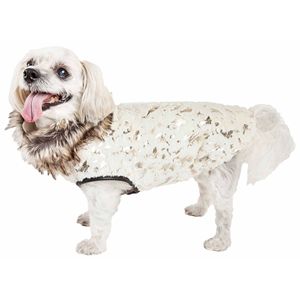 Lussuoso Cappotto per Cani in Pelliccia Dorata, Abbigliamento per Animali Domestici Placcato Oro - Product Image 1
