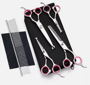 Kit de ciseaux à effiler de qualité supérieure couleur argent 6 pièces, magnifiques kits de barbier avec étui en cuir à fermeture éclair - Product Image 6