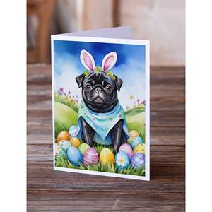 Whimsical A7 Tamaño 5x7 Tarjetas de nota en blanco Pug Easter Egg Hunt Tarjeta de felicitación Paquete de 8 con sobres - Product Image 2