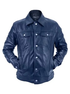 Veste en cuir bleu pour homme - Product Image 1